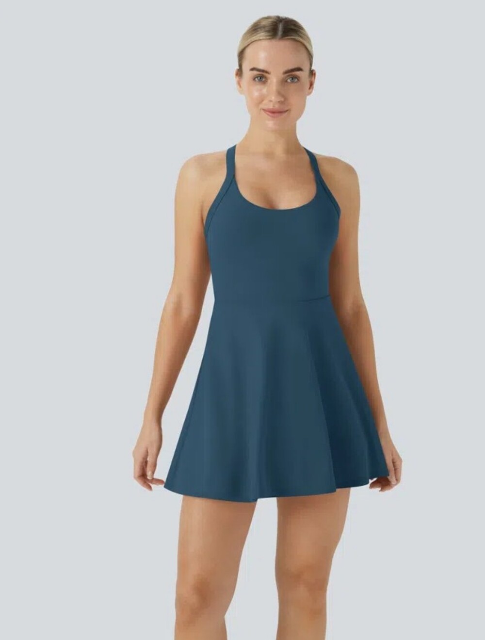 Halara Softly Zero Airy Backless Cool Touch Blue Halter Skater / Tennis Dress
